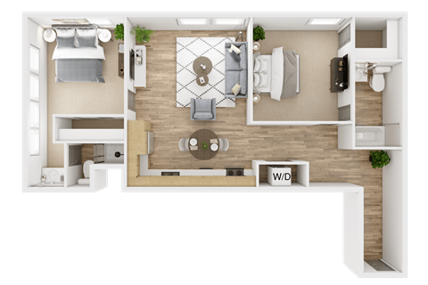 Floor plan for 2 beds, 2 baths, 1145 sqft